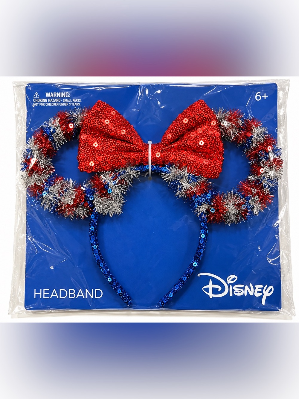 DISNEY 🇺🇸 Mickey Ears Patriotic Sequin Headband 🎀 Red White Blue NEW IN PACKAGE.
